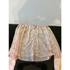 Free People Blouse Sz S Pink Ruffle Tie Neck‎ Sheer Boho OB1828859 Flowy thumbnail 3