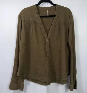 Women’s Free People Olive Gauze Tunic Top Size Small thumbnail 1