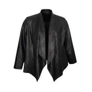 JM Collection Vegan Leather Draped Black Jacket Size M Open Front Blazer Casual thumbnail 13