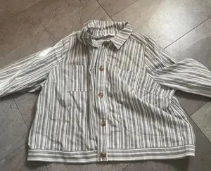 Striped button down top Gray Size 2X thumbnail 1
