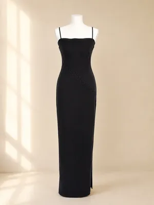 Vintage P.S. PerSeption Black Rhinestone Maxi Dress Size S thumbnail 2