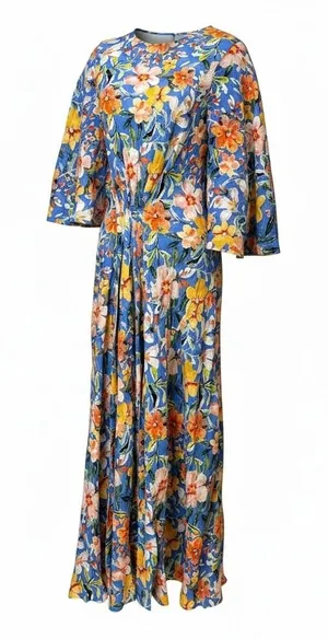 Apparallel Akira Dress Blue Floral Maxi Bell Sleeve S24-621 NWT Womens XS $170 thumbnail 1