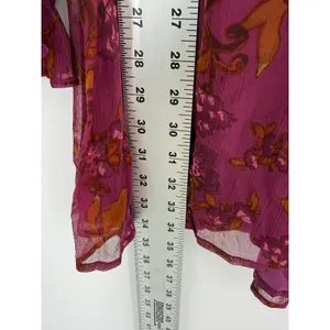 Cleobella Everly Floral Ruffle Mini Dress Medium Magenta Boho Long Sleeves thumbnail 10