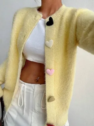 Pale Yellow Cropped Furry Cardigan thumbnail 1