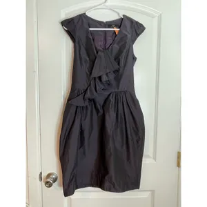 Cue Australia Cocktail Dress Size X-Small Black Matte Satin Ruffles Coquette thumbnail 2