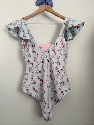 Hill House Home XS Rose One Piece Baby Blue Pink Floral Ruffle Coquette Preppy thumbnail 3