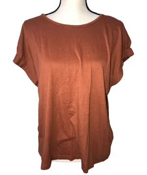 DKNY Knit Top Size L Rust Short Sleeve Drop Shoulder Elevated Tee Relaxed Fit thumbnail 1