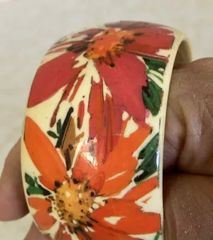 Floral Orange and Cream Bangle thumbnail 1