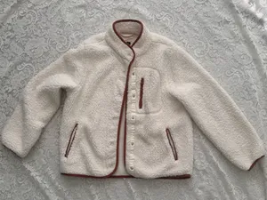 Universal Threads Cozy Sherpa Button Up Jacket Cream With Burnt Orange Detail thumbnail 1