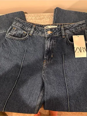 NWT ZARA Wide Leg Front Central Seam Dark Blue Women’s Jeans thumbnail 2