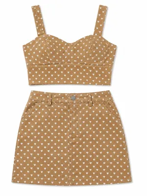 Le Lis Collection Women’s Small Heart Print Corduroy Crop Top & Mini Skirt Set thumbnail 2