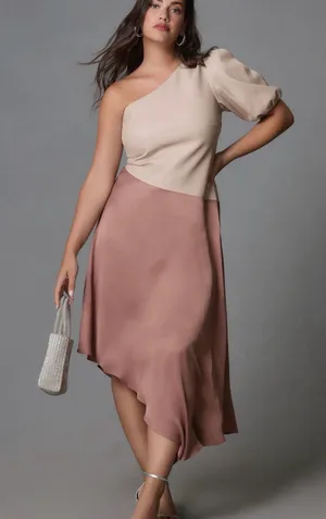 Anthropologie Asymmetric Faux Leather One-Shoulder Midi Dress thumbnail 1