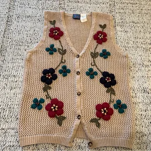 Jantzen Classics Vintage Boho Knit Floral Sweater Vest Women’s Size M EUC thumbnail 2