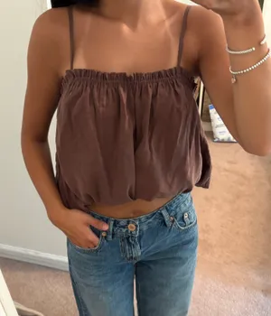 Zara Brown Balloon Bubble Top thumbnail 2