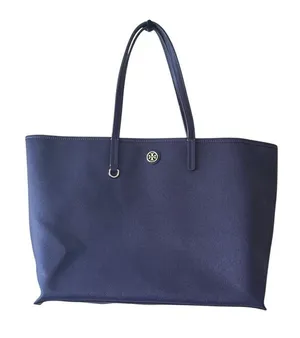 Tory‎ Burch Purple Pebbled Leather Tote Bag Large Double T Logo Work Office thumbnail 1