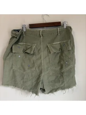 American Eagle Embroidered Utility Shorts Womens 18 Olive Green Cutoff Stretch thumbnail 3