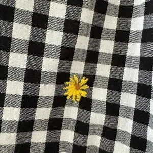Old Navy puff sleeve black white sunflower embroidered gingham swing SZ M #2160 thumbnail 6