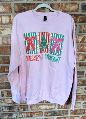 Gildan Pink Merry & Bright Sweatshirt thumbnail 1