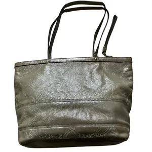 Vintage Coach stitch outline C signature olive grey patent leather tote thumbnail 2
