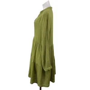 NEW by Anthropologie Kallie Sage Green Long Sleeves Tiered Flowy Tunic Dress L thumbnail 2