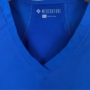 MedCouture Blue Scrub Top XS Stretch V‎ Neck Workwear Nurse Uniform Essential thumbnail 3