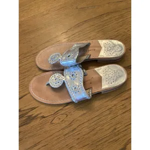 Jack Rogers Women’s Silver Metallic Leather Slide Sandals Slip-On US 7 thumbnail 3
