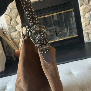 Leatherock USA Brown Western Suede Studded Slouchy Shoulder Purse thumbnail 10