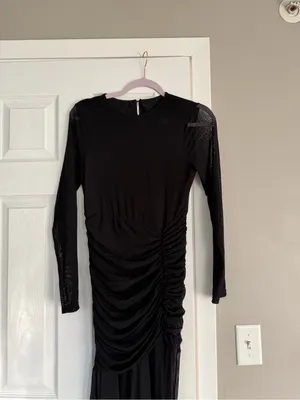 Black Bodycon Ruffle Sheer Sleeve Long Maxi Dress Event Date Night thumbnail 5