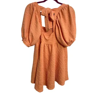 NWT Free People Violet Mini Dress Grapefruit Puff Sleeve Bow Back Cottagecore S thumbnail 2