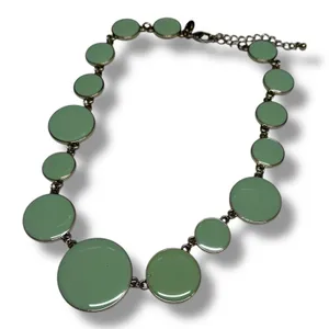 Charming Charlie Enamel Necklace Seafoam Green‎ Gold Tone Graduated Disc 16" thumbnail 1
