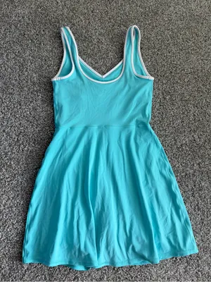 aerie Bright Aqua Scoop Neck Athletic Mini Dress with White Trim Pickleball thumbnail 3