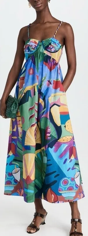 NEW FARM Rio Tropical Scenario Sleeveless Maxi Dress sz S thumbnail 1