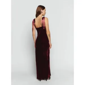 Reformation Nya Velvet Maxi Sleeveless Dress Chianti Dark Burgundy Size L thumbnail 5