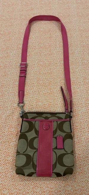 Y2K Coach Khaki C monogram and Pink trim crossbody bag thumbnail 1