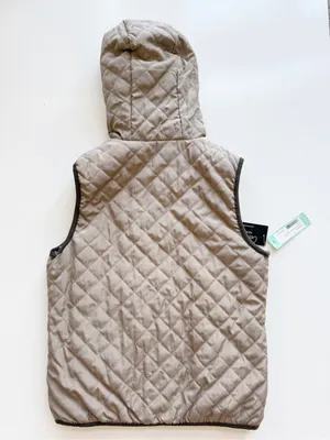 NWT CoffeeShop Reversible Faux Sherpa / Quilted Hooded Vest Taupe Size Small thumbnail 4