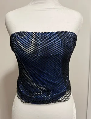 Retro Goth Midnight Swirl Y2K Tube Top Sleeveless Strapless Fish Net Sz S EUC thumbnail 1