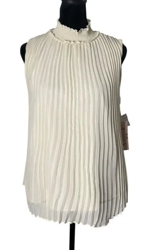 Nanette Lepore Pleated Mock Neck Blouse Ivory Sleeveless Top Womens M Read thumbnail 1
