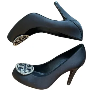 Tory Burch Black Satin Crystal Medallion Stiletto Pumps Heels Size 7 thumbnail 6