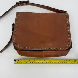 Patricia Nash Brown Italian Leather Studded Flap Crossbody Messenger‎ Bag thumbnail 7