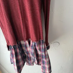 Hollister Sweater Y2k Large Red Plaid‎ Flannel Layered Look Long Sleeve Top thumbnail 6