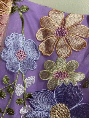 Womens L Large 42” Lavender Purple Mini Dress Embroidered Flowers Allover Fairy thumbnail 3