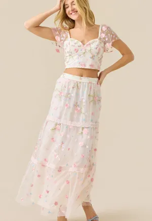 Altar’d State Ambrose Floral Embroidered Top & Skirt Set NWT Small thumbnail 1