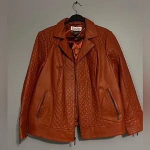 Bradley Bayou 100% Leather Jacket Womens Burnt Orange Quilted Full Zip Pockets thumbnail 1