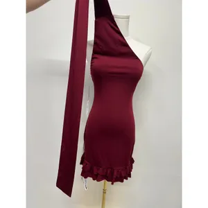 Lucy in the Sky Burgundy Halter Mini Dress‎ Medium Autumn Wedding Guest Cocktail thumbnail 4