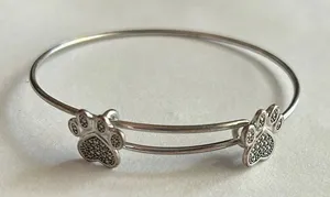 3/$20 Cute Dog Paw Shimmer Silver Tone Thin Bangle Bracelet thumbnail 1