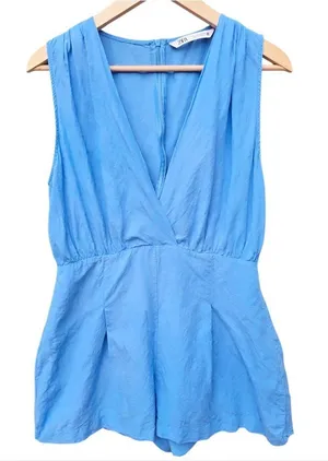 Zara -786 Women's Sleeveless Light Blue Romper Large‎ thumbnail 1