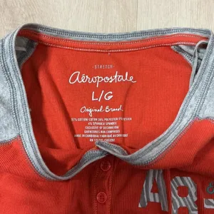 Y2K Aeropostale Womens Orange Gray Raglan Long Sleeve‎ Henley Shirt Top L G thumbnail 4
