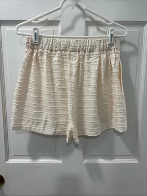 Commence Women’s Trouser Shorts Size Medium Cream Elastic Waist Pull On Stretch thumbnail 4