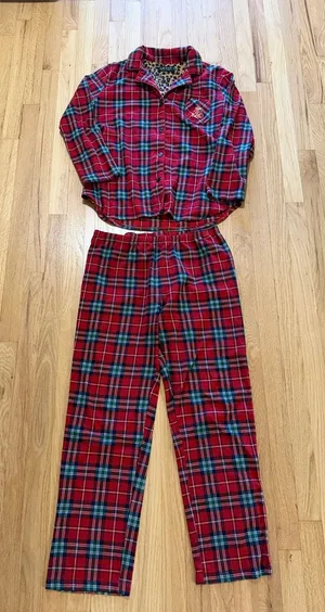 Lauren Ralph Lauren Tartan Plaid Fleece Pajama Set Sz L thumbnail 1