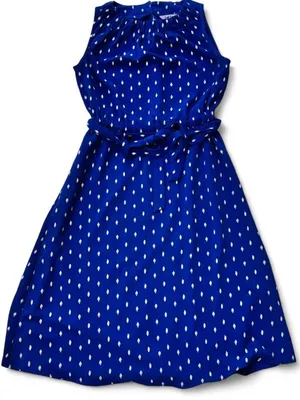 Juicy Couture Blue Polka Dot Fit & Flare Dress XS Belted Waist Y2K Feminine Midi thumbnail 6